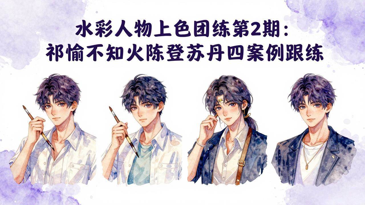 （17954期）水彩人物上色团练第2期：祁煜不知火陈登苏丹四案例跟练，手把手提升绘画能力-课程网