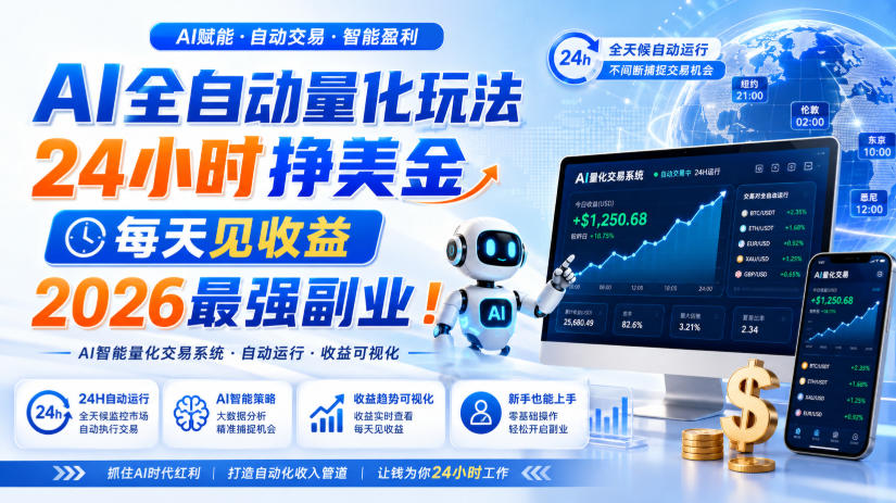AI全自动量化玩法，24小时挣美金，每天见收益，2026最强副业！【揭秘】-课程网