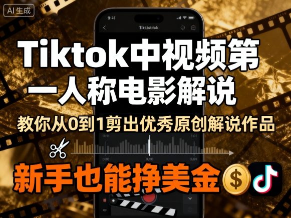 Tiktok中视频第一人称电影解说，教你从0到1剪出一个优秀的原创解说作品，新手也能挣美金-课程网