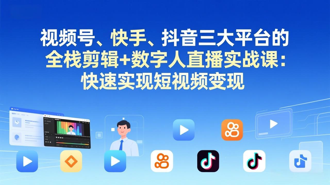 视频号+快手+抖音三大平台的全栈剪辑+数字人直播实战课-3月更新：快速实现短视频变现-课程网
