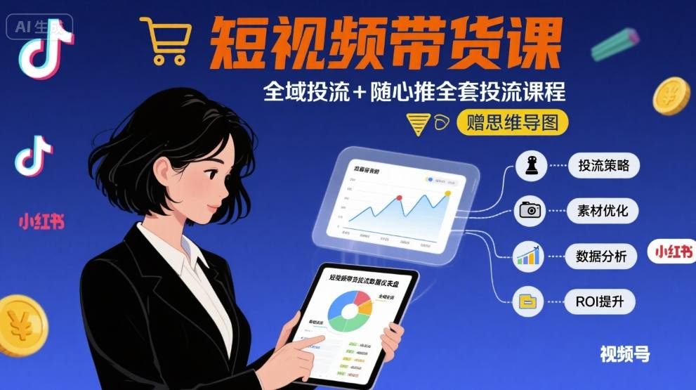 最新短视频带货课，全域投流+随心推全套投流课程+思维导图-课程网
