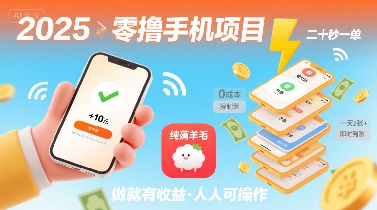 2025年零撸手机项目，二十秒一单，纯薅羊毛 一天2张+做就有【揭秘】-课程网