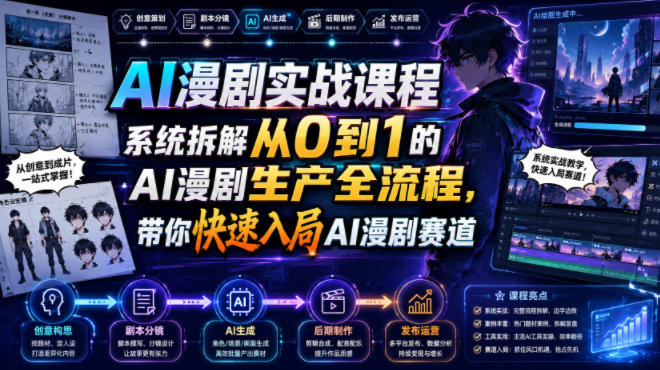 AI漫剧实战课程，系统拆解从0到1的AI漫剧生产全流程，带你快速入局AI漫剧赛道-课程网