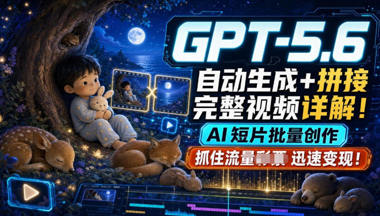 GPT-5.6自动生成＋拼接完整视频详解，AI短片批量创作，抓住流量迅速变现！-课程网