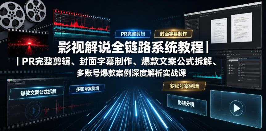 影视解说全链路系统教程｜PR完整剪辑、封面字幕制作、爆款文案公式拆解、多账号爆款案例深度解析实战课-课程网