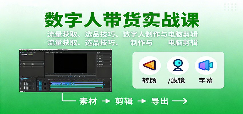 数字人变现实战课：流量获取、选品技巧、数字人制作与电脑剪辑-课程网