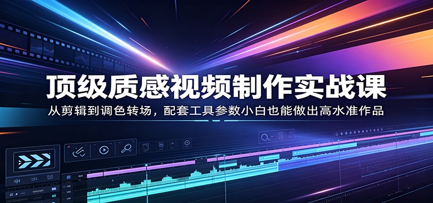 顶级质感视频制作实战课：从剪辑到调色转场，配套工具参数小白也能做出高水准作品-课程网