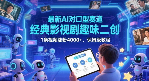 最新AI对口型赛道，经典影视剧趣味二创，1条视频涨粉4000+，保姆级教程-课程网