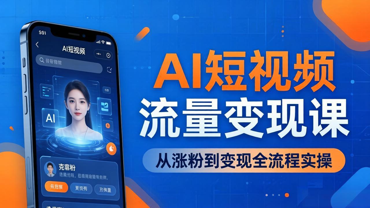 AI短视频流量变现课：一部手机玩转数字人克隆+爆款制作，从涨粉到变现全流程实操-课程网