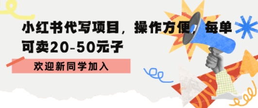 小红书代写项目，操作方便，每单可卖20-50米-课程网