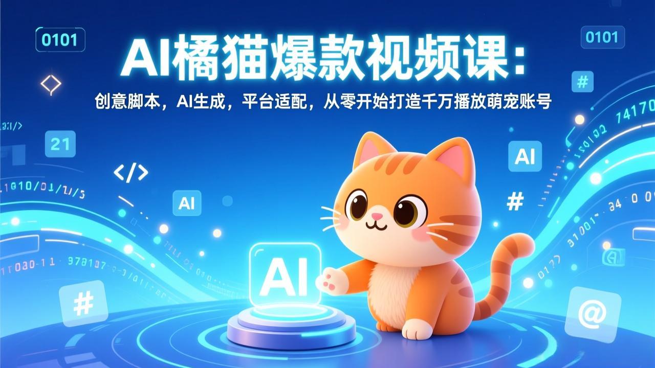 AI橘猫爆款视频课：创意脚本，AI生成，平台适配，从零开始打造千万播放萌宠账号-课程网
