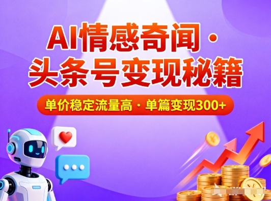 头条号做AI情感奇闻内容，单价稳定流量高，一篇变现3张-课程网