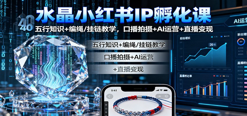 水晶小红书IP孵化课：五行知识+编绳/挂链教学，口播拍摄+AI运营+直播变现-课程网