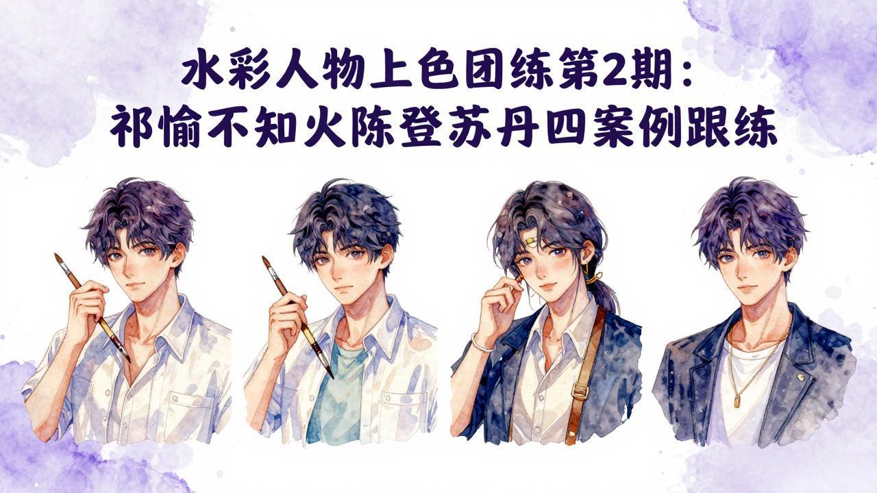水彩人物上色团练第2期：祁煜不知火陈登苏丹四案例跟练，手把手提升绘画能力-课程网