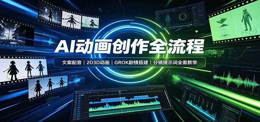 AI动画创作全流程：文案配音，2D3D动画，GROK剧情搭建，分镜提示词全套教学-课程网