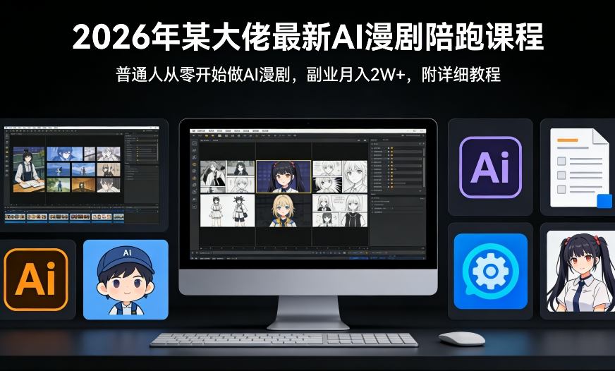 26年某大佬最新Ai漫剧陪跑课程，普通人从零开始做AI漫剧，副业月入2W+-课程网
