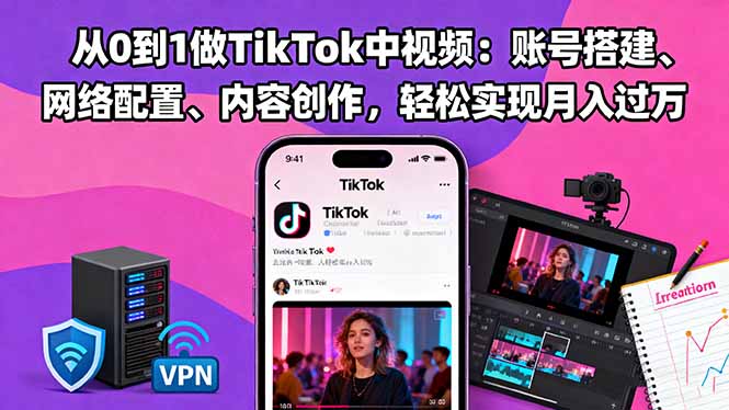 从0到1做TikTok中视频：账号搭建、网络配置、内容创作，轻松实现月入过万-课程网