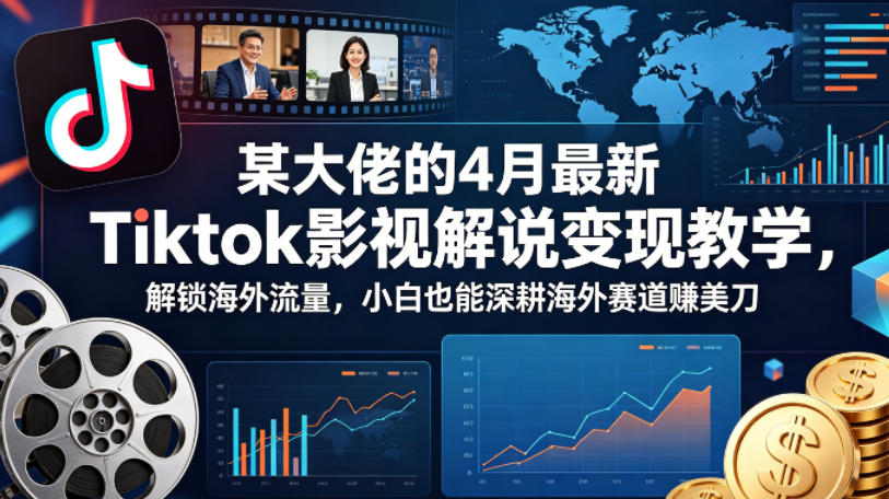 某大佬的4月最新Tiktok影视解说变现教学，解锁海外流量，小白也能深耕海外赛道賺美刀-课程网
