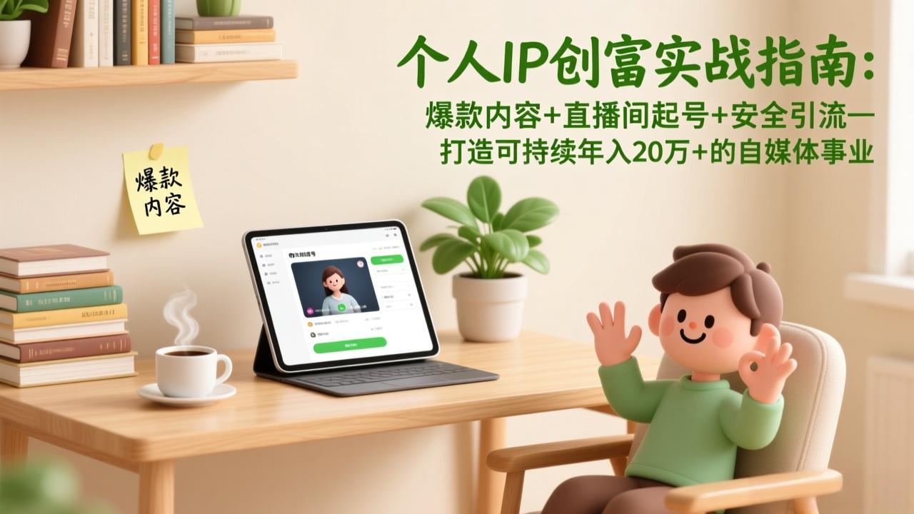 个人IP创富实战指南：爆款内容+直播间起号+安全引流，打造可持续年入20万+的自媒体事业-课程网