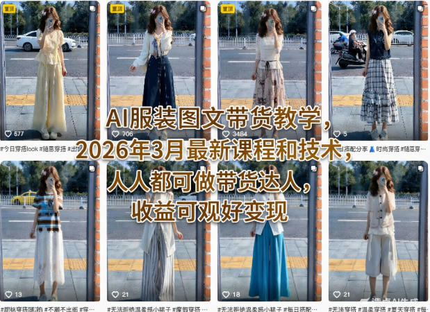 AI服装图文带货教学，2026年3月最新课程和技术，人人都可做带货达人，收益可观好变现-课程网