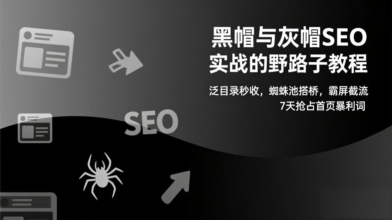 黑帽与灰帽SEO实战的野路子教程：泛目录秒收，蜘蛛池搭桥，霸屏截流，7天抢占首页暴利词-课程网