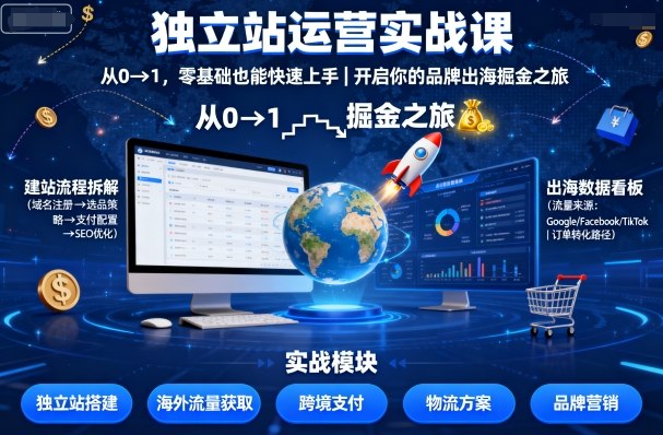 独立站运营实战课，从0到1，零基础也能快速上手，开启你的品牌出海掘金之旅-课程网