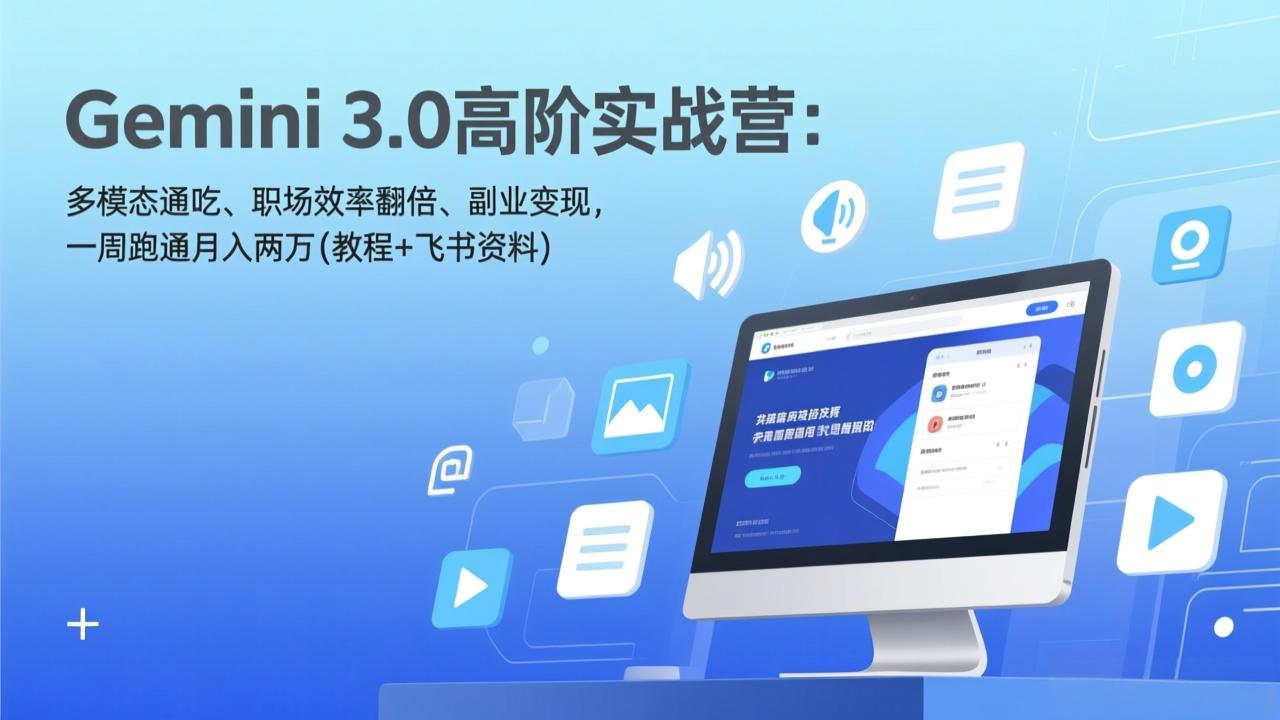 Gemini 3.0高阶实战营：多模态通吃、职场效率翻倍、副业变现，一周跑通月入两万(教程+飞书资料-课程网
