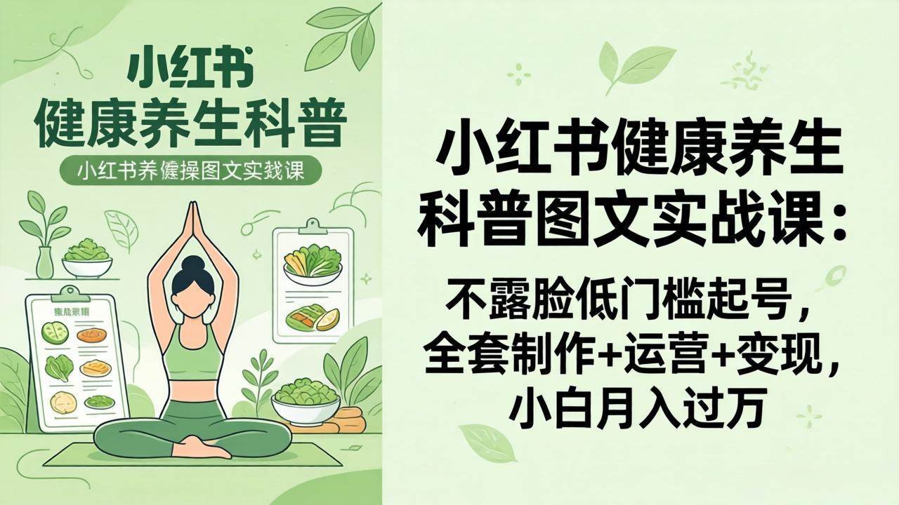 （18033期）2026小红书健康养生科普图文实战课：不露脸低门槛起号，全套制作+运营+变现，小白月入过万-课程网