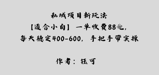 私域项目新玩法【适合小白】一单收费88米，每天稳定几张，手把手带实操-课程网