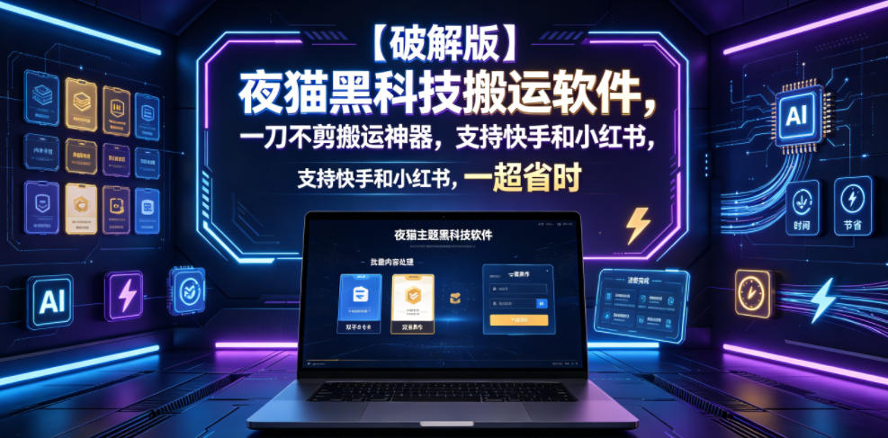 【破解版】夜猫黑科技搬运软件，一刀不剪搬运神器，支持快手和小红书，一键搬运超省时！-课程网