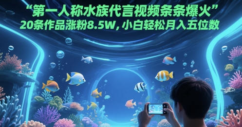 第一人称水族代言视频条条爆火，20条作品涨粉8.5W，小白轻松月入五位数-课程网