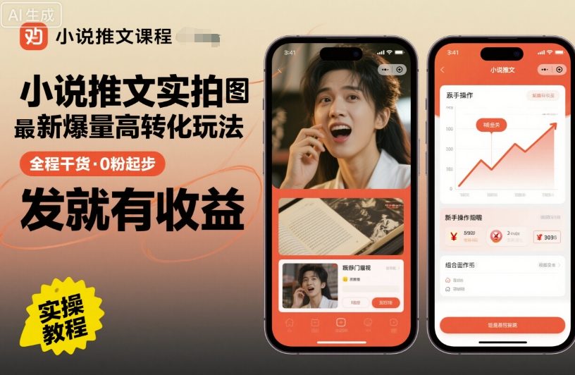 小说推文实拍双图文最新爆量高转化玩法，全程干货，0粉起步，发就有收益-课程网