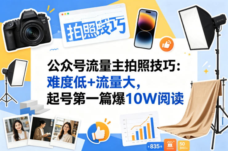 公众号流量主之拍照技巧赛道，难度低+流量大，起号第一篇就爆了10w阅读-课程网