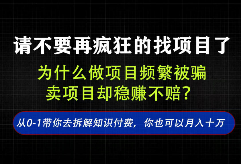 找项目？别傻了！卖项目才是真的一本万利！看完你全都懂了【揭秘】-课程网