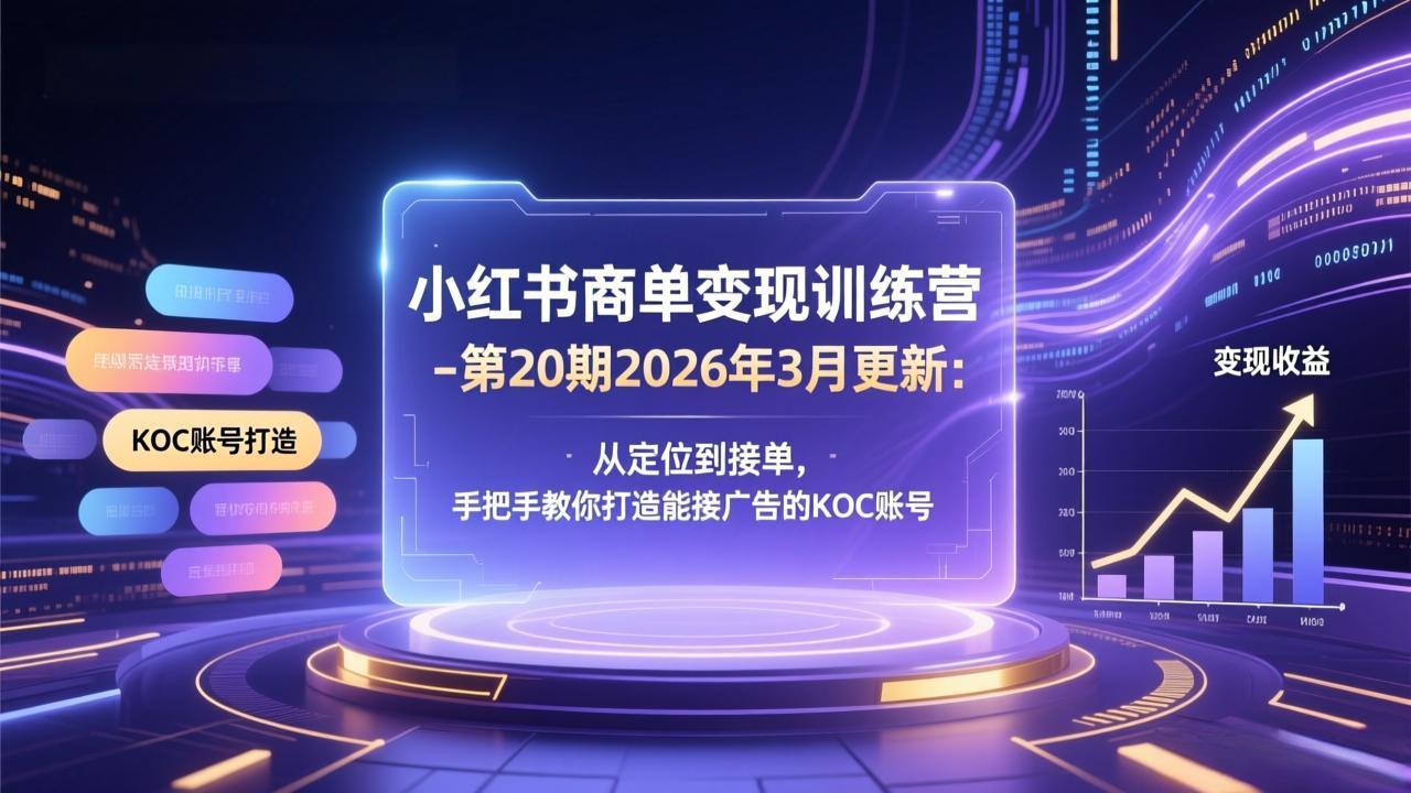 小红书商单变现训练营-第20期26年3月更新：从定位到接单，手把手教你打造能接广告的KOC账号-课程网