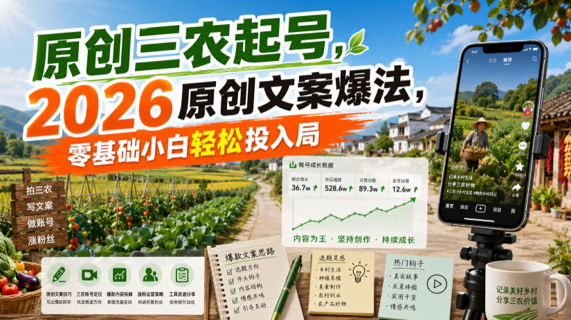 原创三农起号，2026原创文案爆法，零基础小白轻松投入局-课程网