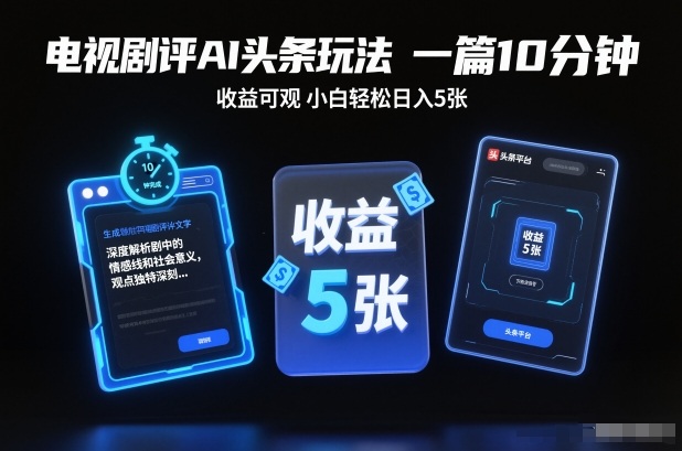 电视剧评AI头条玩法，一篇10分钟，收益可观，小白轻松日入5张+【独家】-课程网