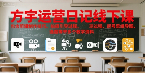 方宇运营日记线下课，包含剪辑制作技巧、拍摄引导过程、起号思维导图、选题等多个教学资料-课程网