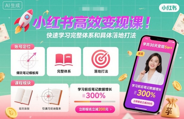 小红书高效变现课，快速学习小红书完整体系和具体落地打法-课程网