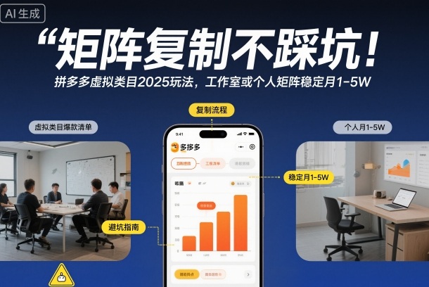矩阵复制不踩坑！拼多多虚拟类目2025玩法，工作室或者个人矩阵稳定月1-5W【揭秘】-课程网