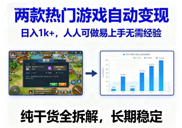 两款热门游戏自动变现，日入1k+，人人可做易上手无需经验，纯干货全拆解，长期稳定【揭秘】-课程网