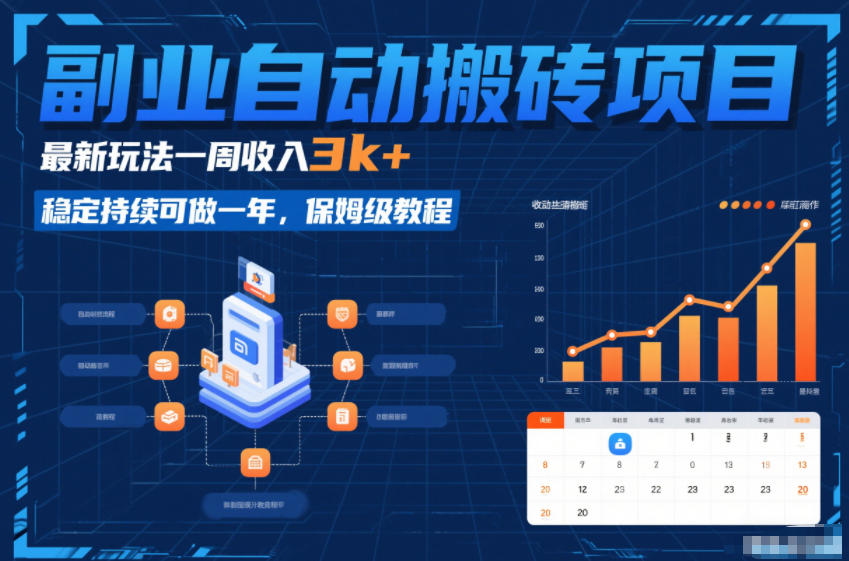 副业自动搬砖项目，最新玩法一周收入3k+，稳定持续可做一年，保姆级教程【揭秘】-课程网