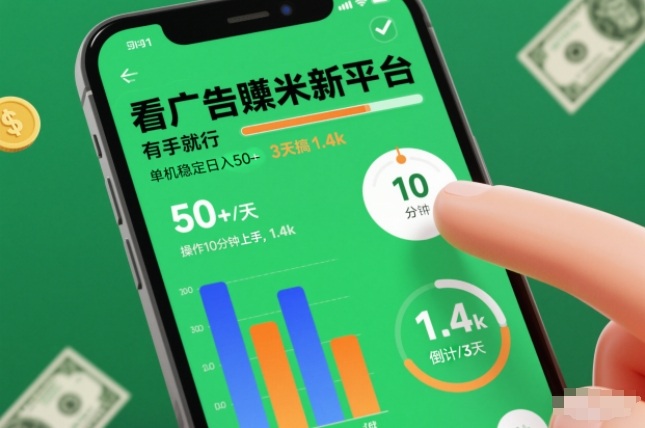 看广告賺米新平台，有手就行，单机稳定日入50+，操作10分钟上手，3天搞了1.4k【揭秘】-课程网