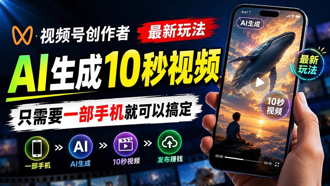 （20136期）视频号创作者最新玩法，AI生成10秒视频，只需要一部手机就可以搞定-课程网
