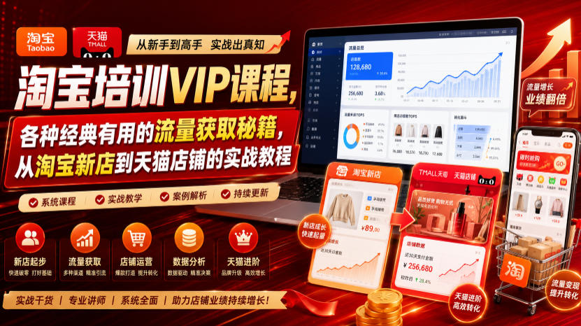淘宝培训VIP课程，各种经典有用的流量获取秘籍，从淘宝新店到天猫店铺的实战教程（更新08月20日）-课程网