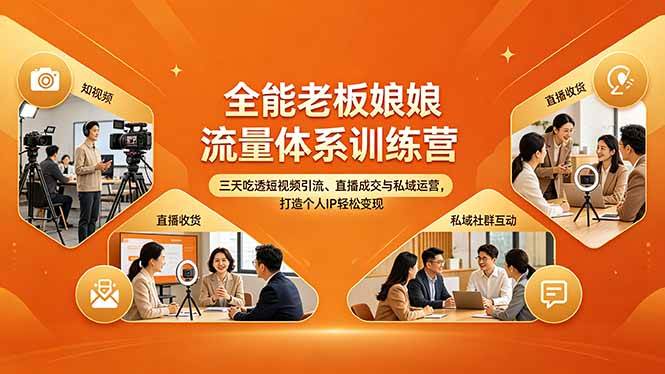 （18187期）全能老板娘流量体系训练营，三天吃透短视频引流、直播成交与私域运营，打造个人IP轻松变现-课程网