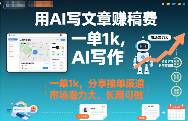 用AI写文章賺稿费，一单1k，分享接单渠道，市场潜力大，长期可做-课程网