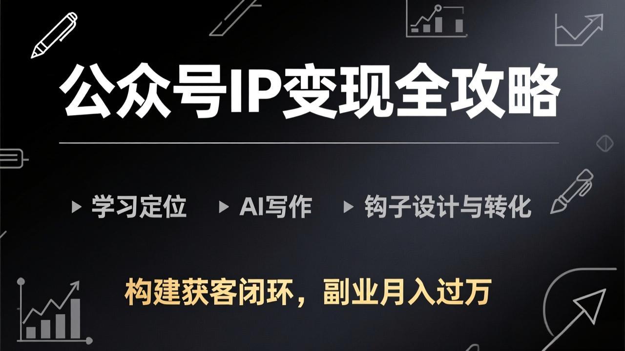 公众号IP变现全攻略-更新，学习定位、AI写作、钩子设计与转化，构建获客闭环，副业月入过万-课程网