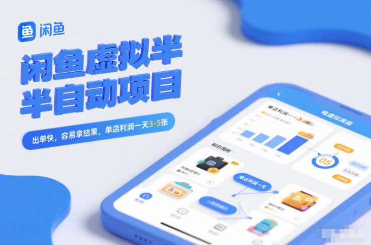 闲鱼虚拟半自动项目，出单快，容易拿结果，单店利润一天3-5张-课程网