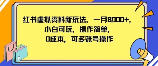 小红书虚拟资料新玩法，一月8k+小白可玩，操作简单-课程网